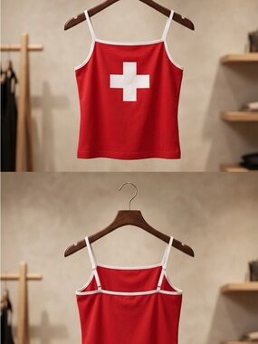 Red Cross-Accent Spaghetti Strap Camisole